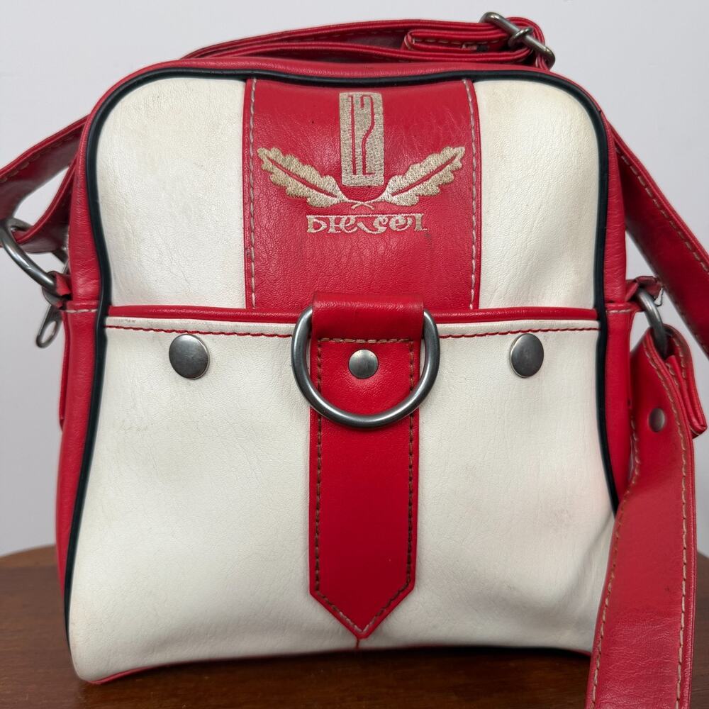 Vintage Y2K Diesel Spare Parts Red White Bowling Bag Messenger Crossbody 12